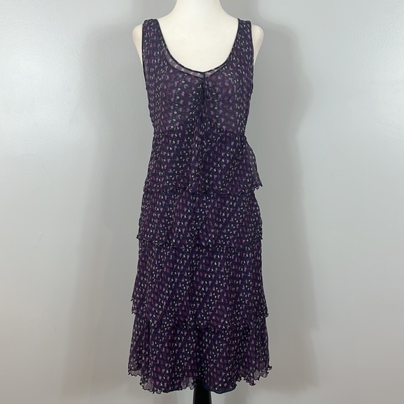 Moschino Cheap and Chic Silk Halter Top Ruffle Dress with Purple Heart Pattern - Picture 3 of 17